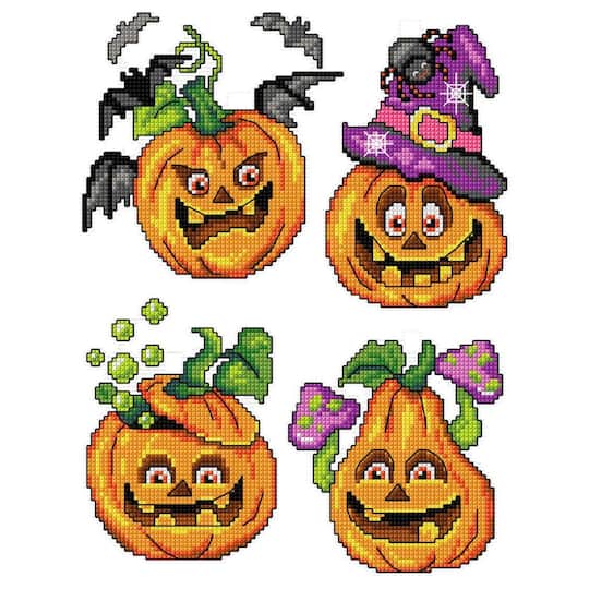 Crafting Spark Halloween Pumpkins Plastic Canvas Counted Cross Stitch Kit